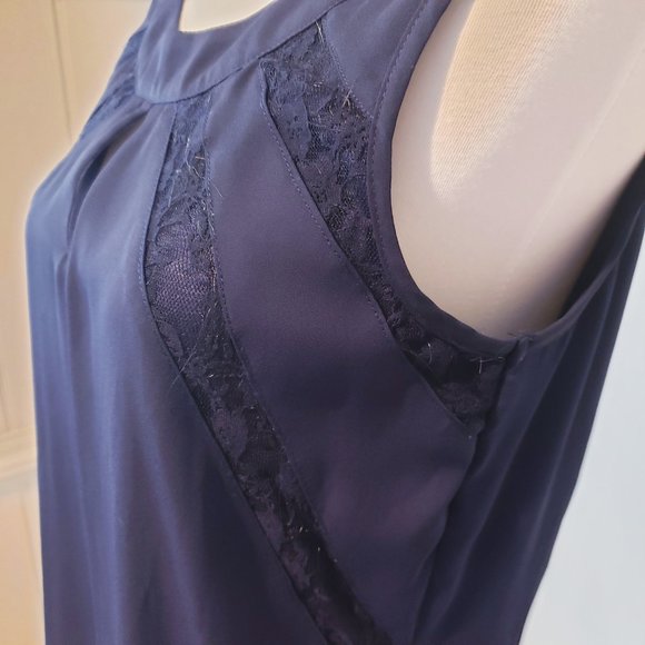Simple Navy Blue Dress with Lace - Picture 4 of 8